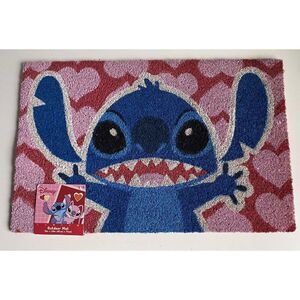 Disney Stitch Hearts Love Valentines Doormat Mat Coir Outdoor 18" x 30" NEW